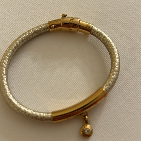 Henri Bendel Leather Bracelet Silver Gold Small Gold Charm With Crystal - Picture 4 of 4